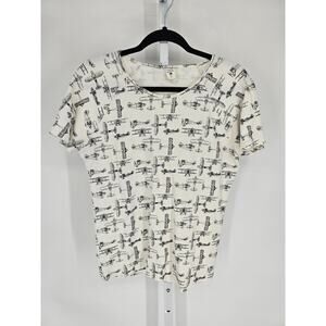 Kate Quinn Womens Sz M Short Sleeve Cotton T Shirt Vintage Airplane Print